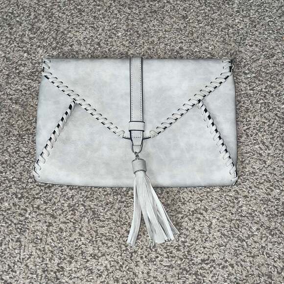 Unbranded Handbags - Light Gray Whipstitch Envelope Clutch with Tassel Detail